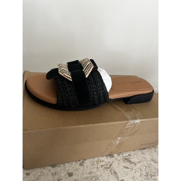 Gentle Souls by Kenneth Cole Women's Hudson Flat Sandal, Black Raffia, 9 - Picture 4 of 11